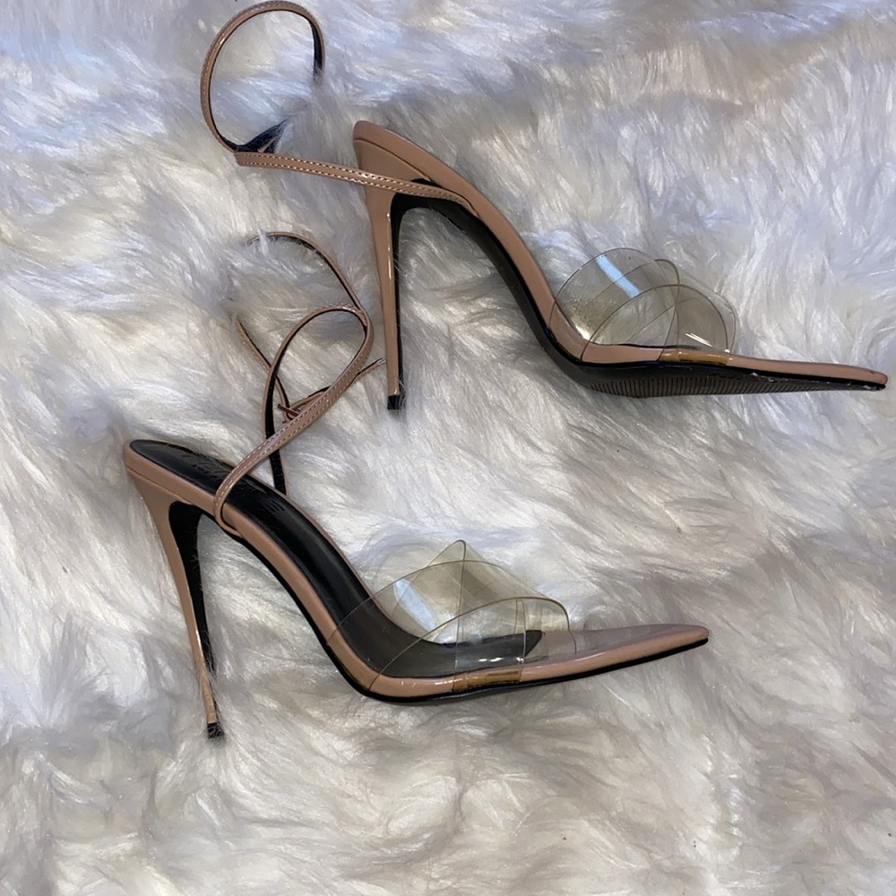 FEMME LA NUDE CLEAR STRAP HEELS